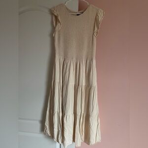 Cream Maxi Dress with Ruffle Sleeves